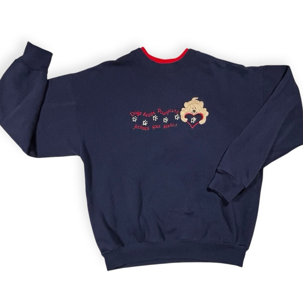 Y2K M & C Sportswear Womens Med Grandmacore Sweatshirt Dogs Pawprints Sparkle - Picture 4 of 11